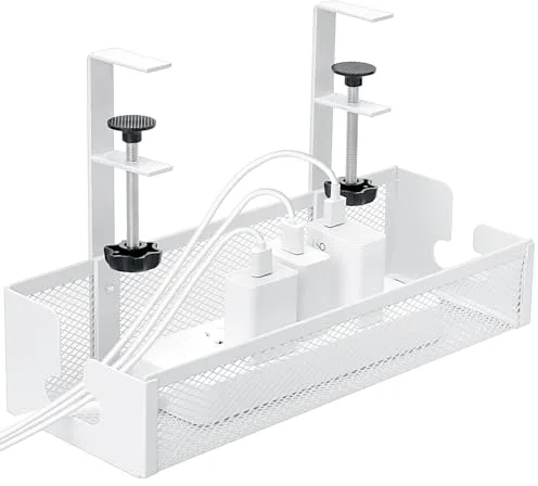Cozary Organizador de Cables Escritorio, Bandeja Cables Escritorio con Ganchos Regulables, Soporte Bajo Mesa de Acero al Carbono Alta Capacidad para Oficina Hogar Gaming