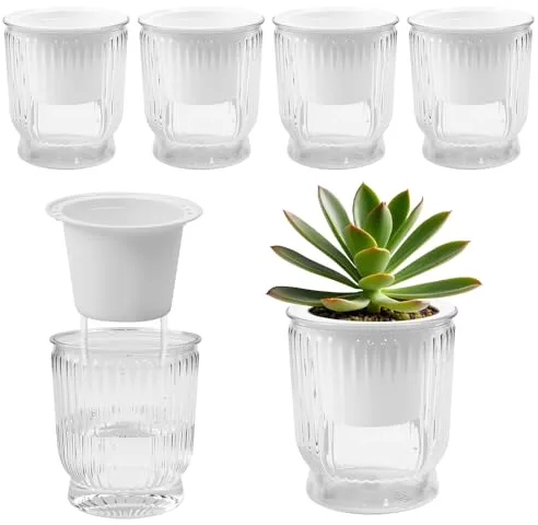 VGECEE 4 Pcs Macetas Autorriego Pequeñas 12cm Maceta de Plástico Blanco Macetas de Auto-riego con Agujeros de Drenaje y Cuerda Maceta Decorativa para Interior Macetas para Plantas Suculentas Hierbas