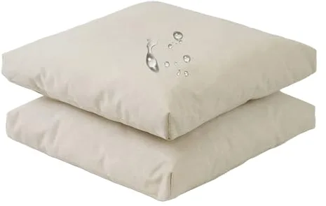 Viste tu hogar Pack 2 Cojín Silla Exterior 45x45cm, Tela Alta Densidad, 50% Algodón 50% Poliéster, Impermeables, Resistentes UV Y Desgarro, Lazos De Sujeción,Beige,Fabricado En España