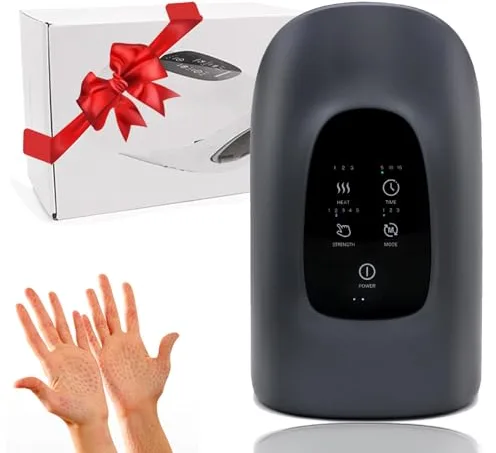 Masajeador eléctrico de mano, masajeador de manos inalámbrico con 3 masajes, 3 temperaturas, 5 niveles de prensa, masajeador de dedos, el mejor regalo para familiares y amigos (gris)