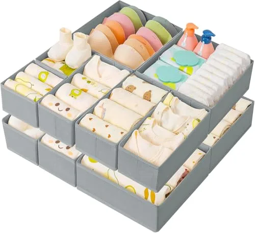 DIMJ Organizador Armario - Organizadores de Cajones de Tela Para Guardar Ropa, Organizador Cajones Ropa Interior No Tejidos, Calcetines, Ropa Interior, Gris, 10 Cajas