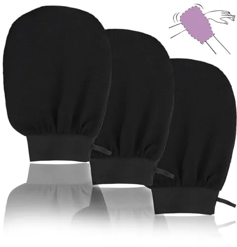 3 PCS Guantes Exfoliantes, Guantes Peeling Coreanos, Guantes para Exfoliación Profunda de la Piel Muerta, Exfoliación Eficaz para Spa en Casa, Baño y Sauna, Negro