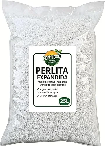 Fertigoo Perlita para Plantas 25L Profesional | P13 Granulometría Gruesa 3-6mm | Baja Polvosidad | Alta Aireación y Drenaje | Ideal para Huerto, Semilleros, Macetas, Sustratos y Cultivo