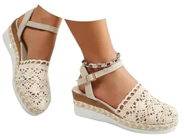 2025 Sandalias Plataforma Mujer Esparto Cuña Cerradas Sandalias Comodas Alpargatas Verano Cierre De Hebilla De Vestir Casual Yute Sandalia Elegantes Moda Flexibles Zapatos Antideslizantes Fiesta Novia