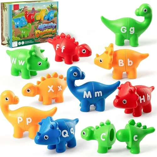 Juguetes de Dinosaurios para Niños 3-5 Años, 26 PCS, Juegos de Aprendizaje del Alfabeto, Juguetes Montessori Educativos para Preescolar, Rompecabezas ABC Mayúsculas y Minúsculas.