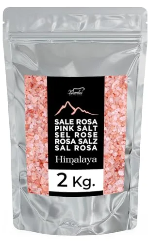 Bembo Sal Rosa del Himalaya Gruesa 2 kg – Sal cristalina natural sin refinar de la mina de Khewra (Pakistán) – Sal mineral pura para molinillo – Sin aditivos ni antiaglomerantes.