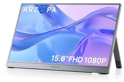 ARZOPA Monitor Portátil 15.6" FHD 1080P IPS, Pantalla Externa USB C Ultradelgada con Funda-Soporte, Compatible con Laptop/PC/Mac/Phone/PS5/Xbox/Switch para Trabajo/Juego - A1 Gris