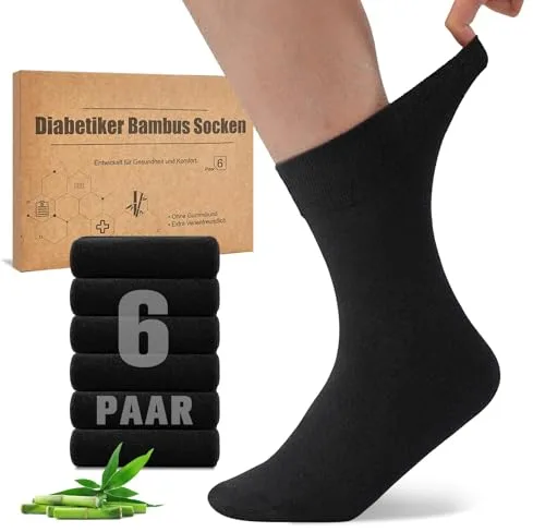 Niorasen Calcetines Diabeticos de Bambu, 6 Pares de Calcetines Diabéticos sin Goma ＆ sin Costuras, Socks de Bambú con Borde Cómodo para Hombre y Mujer