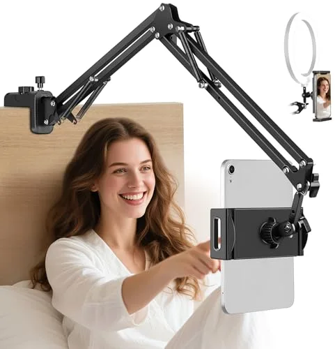 JOILCAN Soporte Tablet Cama 2026 Nuevo, Brazo de Aluminio Soporte para Tablet para Cama para iPad (4,7-12,9"), Ajustable Universal Giratorio de 360 Grados para Cabecero, Mesita y Escritorio