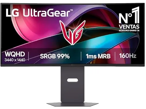 LG 34G600A-B - Monitor Gaming Ultragear, 34", VA (3440 x 1440), 160 Hz, 5ms (GTG), Tecnología AMD FreeSync Premium, Inclinación y Altura Ajustable, Morado Grisáceo