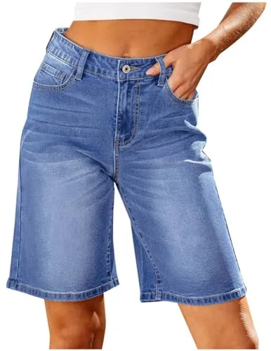 2025 Pantalones Cortos Mujer Vaqueros Pierna Ancha con Cintura Alta Verano Casual Denim Shorts Women Elasticos Talla Grande Pantalon Corto Vaquero Elegantes Comodos Bermudas Jeans Retro Original