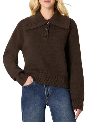 Amazon Essentials (La elección de Demi) Jersey con Cuello Abotonado y Corte Holgado Mujer, Chocolate Mezcla, L