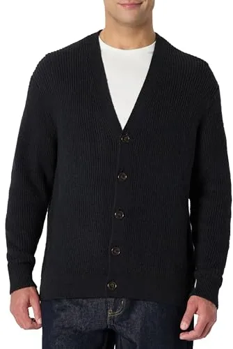 Amazon Essentials (La elección de Demi) Cárdigan de Mezcla de Algodón y Corte Holgado Hombre, Negro, M