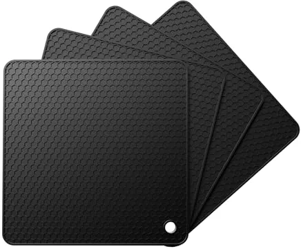 Ankway Juego de 4 Salvamanteles de Silicona, Posavasos de Silicona para Ollas, Sartenes, Teteras y Cuencos, Resistentes al Calor, Aptos para Lavavajillas Patrón de Panal Antideslizante (Negro)