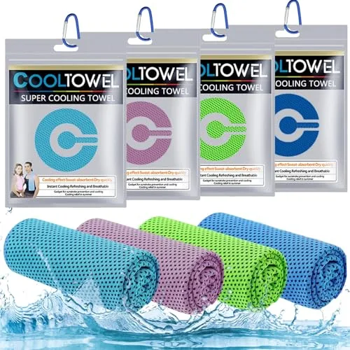 Sadodo Juego de 4 toallas de refrigeración de 100 x 30 cm, toalla de refrigeración para el gimnasio, toalla de hielo, toalla de refrigeración para cuello, toalla de microfibra para yoga, playa, golf