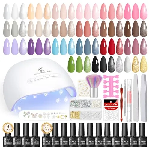 PEACECOLOR 37PCS Kit Uñas Semipermanentes, 22 Colores Pintauñas Semipermanentes con UV/LED Lámpara, 1 Base Coat y 3 Top Coat Brillante Mate, Decoraciones y Herramientas para Uñas