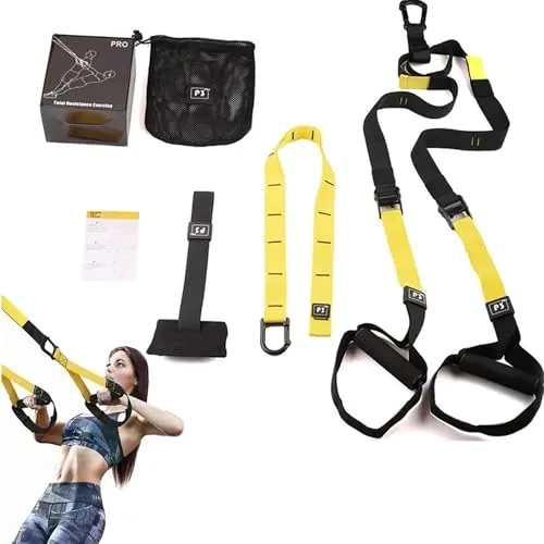 Sistema de Entrenamiento en Suspensión. Kit Completo para Ejercicio en Casa. Anclaje para Puerta. Correas Ajustables. Entrenamiento en Casa o Exteriores. Para Viajes o Gimnasio en Casa. Calistenia