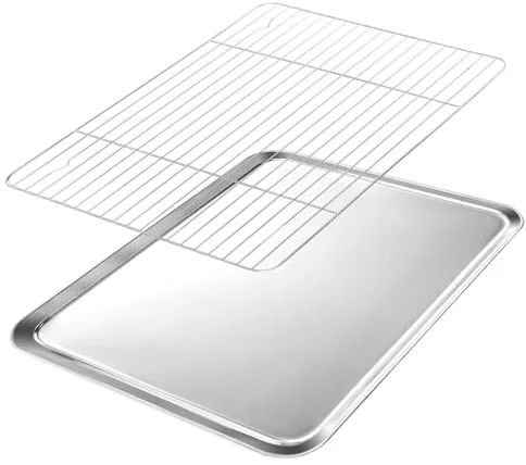 VINATO Bandeja Horno con Rejilla Acero Inoxidable - Set Bandeja Horno Universal 40x30 cm & Rejilla Enfriamiento, Bandejas Horno Inox, Fuente Para Horno, Lavavajillas