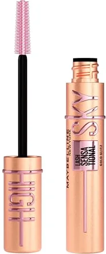 Maybelline New York Máscara de Pestañas, Alargadora y Voluminizadora, Longitud y Volumen Sin Límites, Duración 24H*, Acabado Brillante con Glitter, Sky High, Tono: Rose Gold Glitz, 7,2 ml
