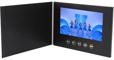 Plyisty Tarjeta de Felicitación de Video, Folleto Digital HD de 7 Pulgadas con Puerto Tipo C, 128 G de Memoria, 1500 MAh Recargable, Libro de Memoria de Video para Marketing, Bodas