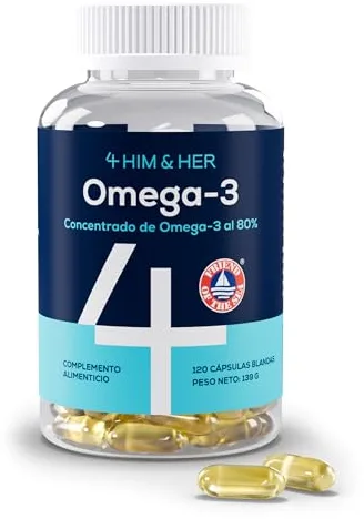 Omega 3 FOS Certificado Sostenible – 1334mg Alta Concentración 80% (668mg EPA / 500mg DHA) – Triglicéridos rTG Máxima Absorción – 120 Cápsulas Blandas (2 Meses) – Pureza Destilada – 4 HIM & HER
