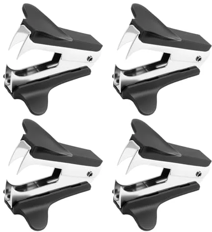 Jecdfs Set de 4 Quitagrapas en Acero Inoxidable - Extrae Grapas sin Dañar Papeles, Uso en Oficina y Hogar, Negro