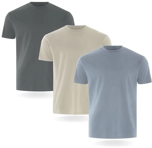 FM London Camiseta Paquete de 3/5 para Hombre - Camisetas de Peso Premium con diseño Ligeramente Ajustado, Piedra, Dril, Pizarra (Pack de 3), M