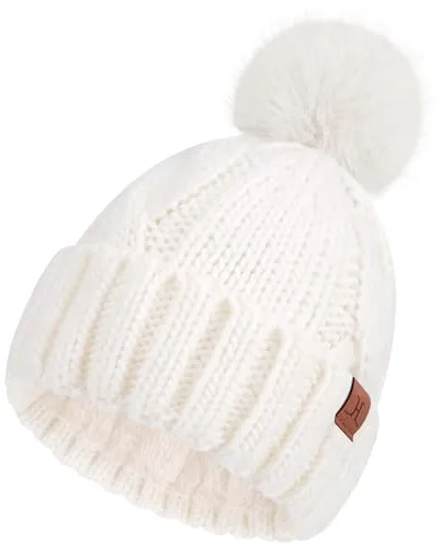 Bequemer Laden Gorro de Invierno Mujer con Pompon - Cable Grueso, Forro Fleece Caliente, Regalo Ideal para Mujer