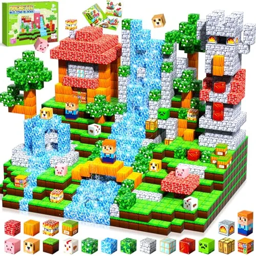 Pourbibi Bloques Magneticos Construccion Niños,Magneticas Niños 108 Piezas,Juguetes Niños 3 Años,Piezas Construcciones Magneticas,Juguete Creativo Montessori para 3 4 5 6 7 8 9 10 Años