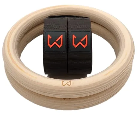 Wild Dynamics Anillas de Madera para Calistenia V1 de Abedul sin Marcajes, 28 mm, Correas Resistentes de 5 m