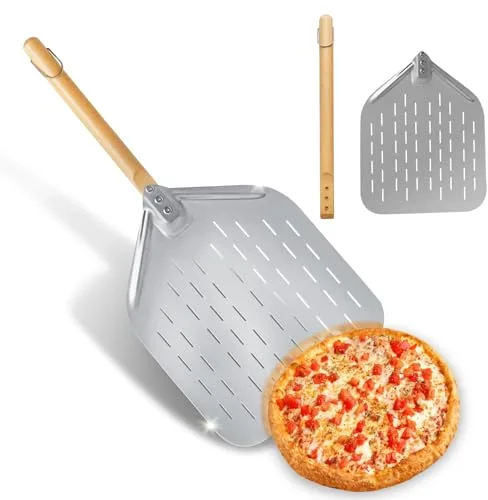 Aurinovellia Pala para Pizza, Pala Pizza de Acero Inoxidable con Mango, Superficie Grande, para Pizza y Pan Caseros, 39×30.5cm, Longitud total 74cm