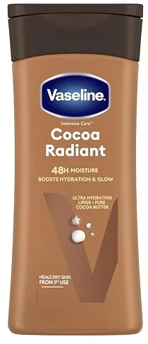 Vaseline Intensive Care Cocoa Radiant, Loción Corporal Hidratante 48H, Para Piel Seca, Nutrida y Radiante, Con Lípidos Hidratantes y Manteca de Cacao Puro, 2x 200ml