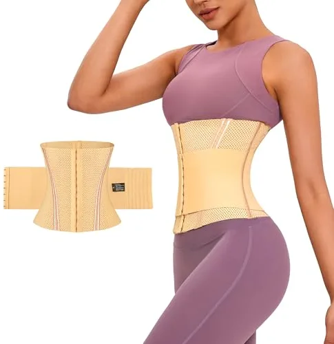 PQWEUU Taille Cinchers Womens Taille Corset Ademend Shapewear Rugsteun Gordel Buik Band Body Shaper Sport Riem (Beige, L(64-72KG))