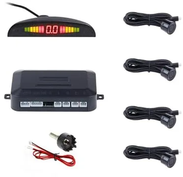 Aiuphing sensores aparcamiento coche, universal 4 sensores asistentes de aparcamiento con pantalla de color LED, kit de alarma de audio de marcha atrás (Negro Cable sensor de 6 m)
