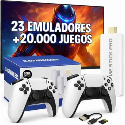Consola Retro PRO Actualizada 23 Emuladores +20.000 Videojuegos 2 Mandos Inalámbricos Blancos Juegos Clásicos Tarjeta 64GB | Regalo Navidad | Videoconsola Arcade Pincho Stick HDMI TV Tele
