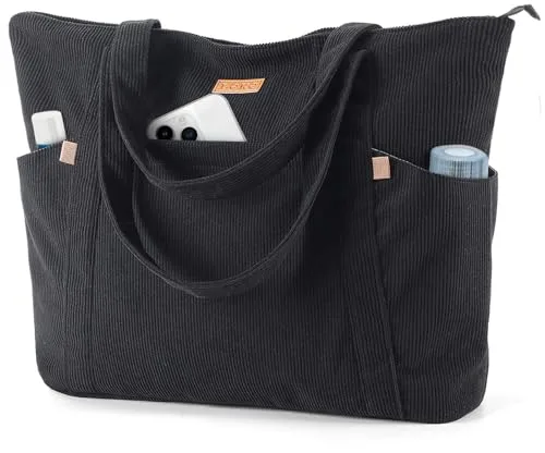 Lekespring Bolsa Tote Bag Grande Bolsa de Playa Mujer, Bolso Shopper, Bolso Ordenador Portatil con Compartimento para Portátil de 15.6 Pulgadas, Elegante Bolsos Bandolera para Trabajo Escuela, Negro