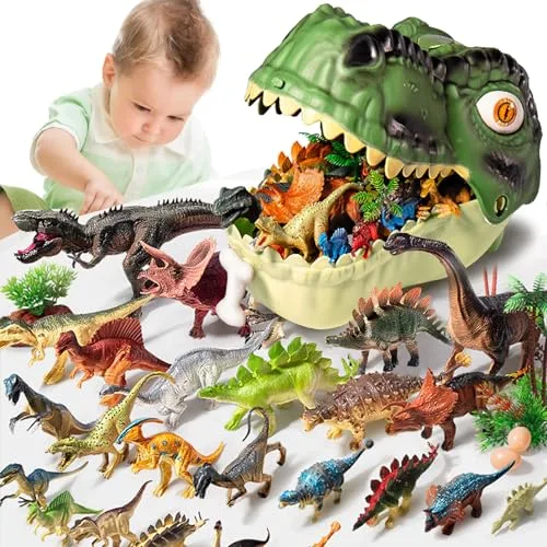 YOUYIKE Dinosaurios Juguetes, 46 Educativas Figuras de Dinosaurio Realistas mit Caja de Almacenamiento de Dinosaurio, Jurassic Dinosaurios World Regalo para Niños y Niñas 3 4 5 6 7