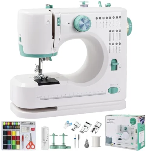 Máquina de Coser Portátil, 16 Puntadas Máquina Coser para Principiantes y Niños, Fácil Uso con luz LED, Mini Costura para Jeans, Sewing Machine con Hilo y Tijeras Kit Incluido