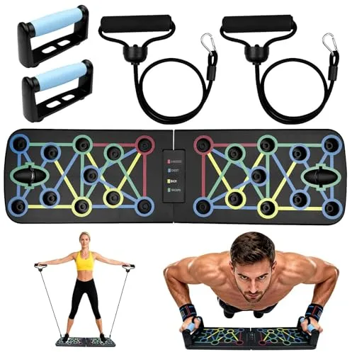 Dromzen Tabla de Flexiones Multifuncional, Soporte con Antideslizante asas y 2 Cuerdas de Tracción, Tabla de Multifuncional Portátil para Muscular Fitness