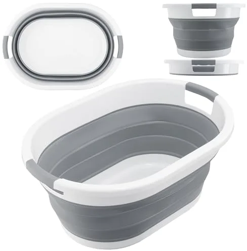 Cesto Plegable de Colada Silicona con Asas | Capacidad 37 litros Gris Canasto de Plastico | Cesta para Ropa Limpieza Camping | Facil Plegado Ahorra Espacio