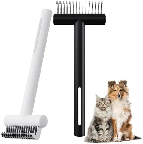 YSYONBOE 2 Piezas Cepillo para Perro Gato de Pelo Largo, Deslanador para Gatos, Elimina el Subpelo y los Enredos, Peines de Rastrillo Perros, Desenreda los Nudos