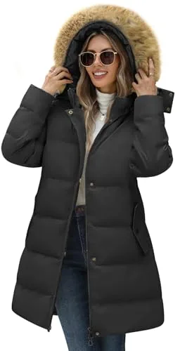 Yuson Girl Abrigos de Invierno para Mujer Chaqueta Largo Plumon Acolchada Abrigos Cazadora Gruesa Elegante Larga Puffer Parkas Forro Polar Cálido Otono Exteriores Chaquetones(Negro, M)