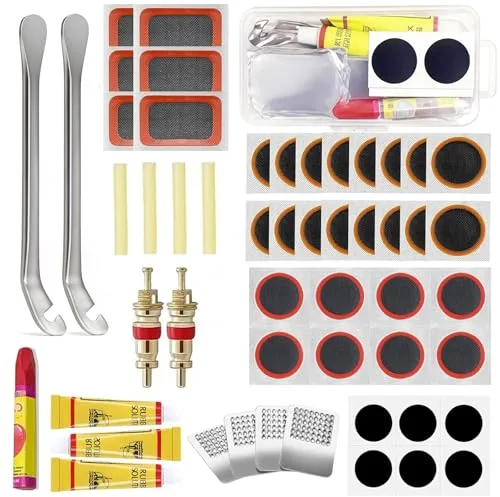 ChaneeHann 56 Piezas Kit Pinchazos Bicicleta, Kit de Reparación de Neumáticos de Bicicletas,Parches Bicicleta Autoadhesivo, Herramientas Multifunción con Caja Portátil, vehículos Todoterreno