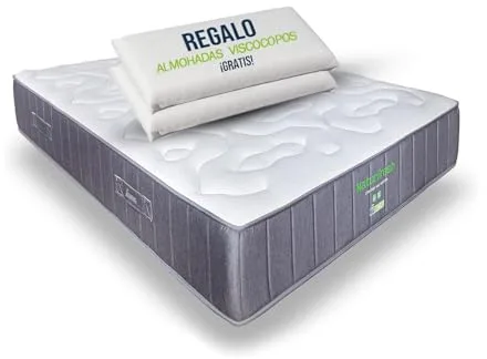 Matnature Naturfresh 140x190 – Colchón Viscoelástico con Muelles Ensacados | Altura 22 cm | Máximo Confort | Transpirable, Antiácaros, Ergonómico, Firmeza Media-Alta | 2 Almohadas de Regalo