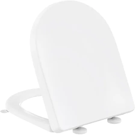 Tapa WC Universal Forma de D [LARGO], YEAUPE PRO Asiento de Inodoro de Cierre Suave con Liberación Rápida para una Fácil Limpieza, Blanco, 44,6 x 36,1 x 5cm, Incluye plantilla de instalación