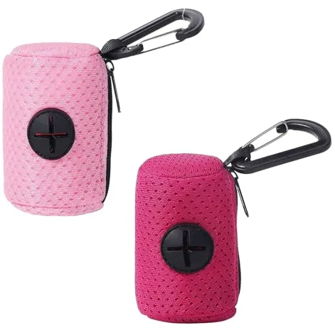 2 piezas de soporte para bolsas de excremento de perro, bolsa de residuos para mascotas con cremallera y accesorio, soporte para bolsas de excremento de perro colgante para caminar y hacer senderismo