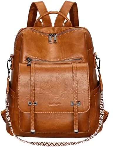 Leathario Mochila Mujer de Cuero PU con Multibolsillos, Mochila Casual y Funcional para Uso Diario, Viajes, Escuela y Universidad