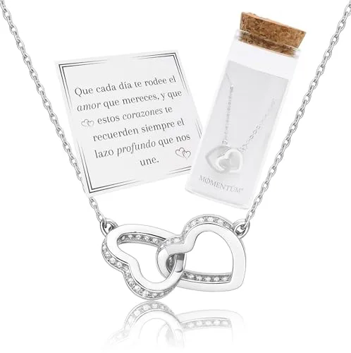 MOMENTUM - Collar mujer bañado en plata - Regalo Original para Madre, Amiga o Pareja - Con Caja y Dedicatoria Premium - Colgante mujer - San Valentín, Cumpleaños, aniversario o Navidad (Corazones)