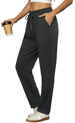 Litherday Pantalón Deportivo Mujer Algodón con Cintura Elástica y Cordón Pantalón Chándal Mujer Cómodo para Casa Deporte Yoga Running Gris Oscuro M