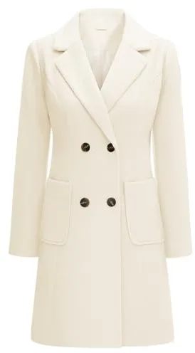 Yuson Girl Abrigo Mujer Invierno Doble Botonadura Abrigo Mezcla de Lana Grueso y CáLido Abrigos Paño Elegantes Coat con Cuello de Solapa Longitud Media Chaqueta(Beige, L)
